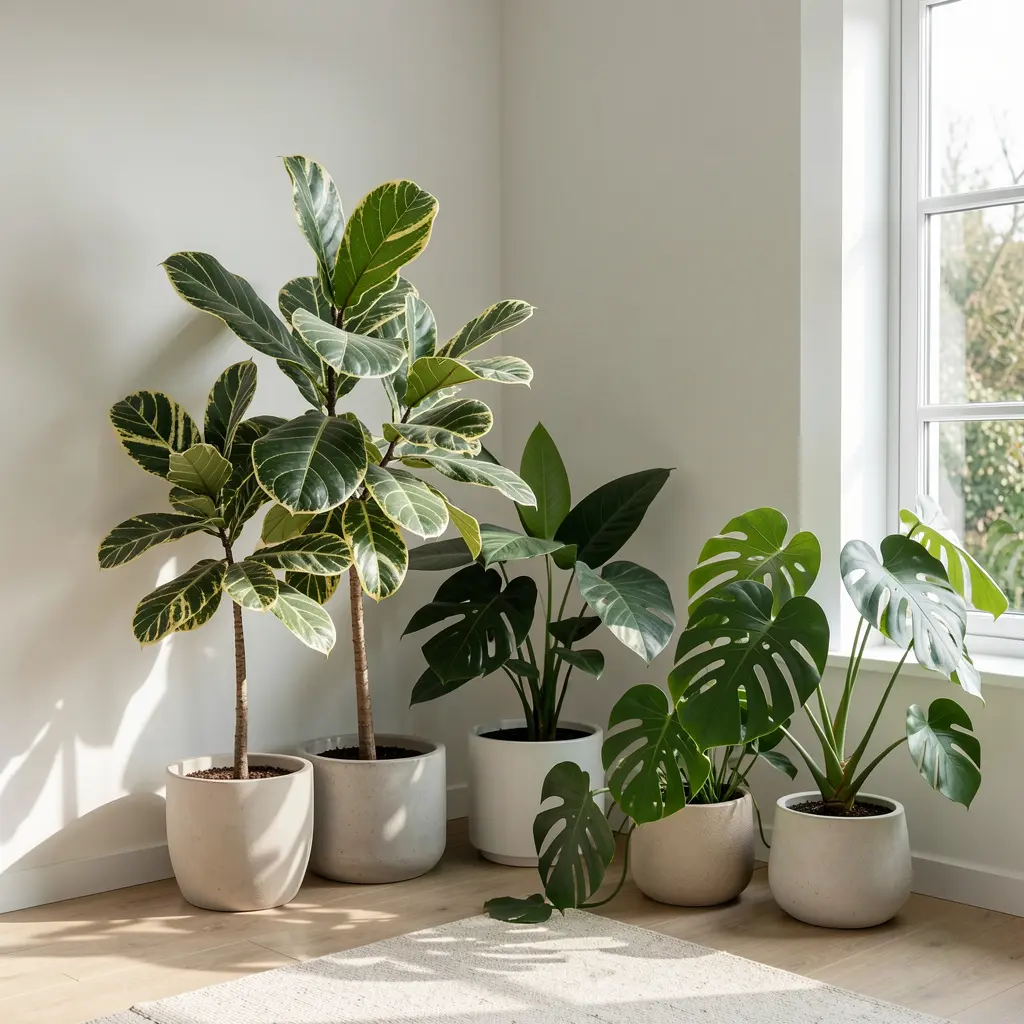 Stylish indoor plants arrangement in modern interior